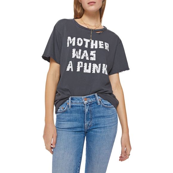 Mother The Rowdy Cotton Graphic Tee - S - Washed Black - Picture 1 of 5